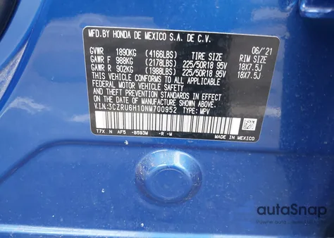 2022 Honda Hr-V Awd Sport from USA, damaged, VIN 3CZRU6H10NM700952